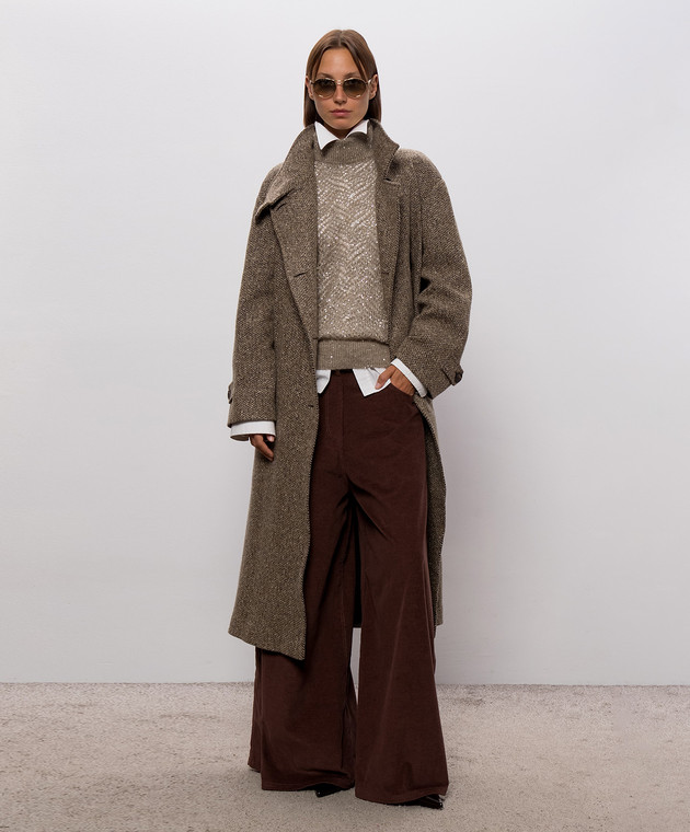 Brunello Cucinelli Коричневий ажурний светр MRG562504 зображення 2