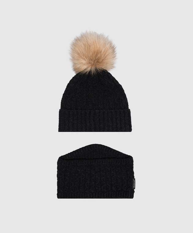 Moncler ENFANT Детский черный комплект из шапки и бафа L29543G00008N1218 изображение 2