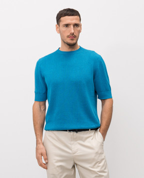 ISAIA Блакитна футболка з льону та шовку MG8362Y0508