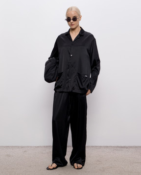 Maison Margiela MM6 Черная блуза с шелком в пижамном стиле MJHH50050