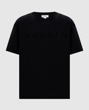 Alexander McQueen Чорна футболка з фактурним логотипом 858325QLAE6