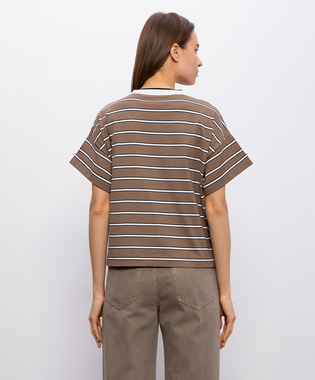 Brunello Cucinelli Коричневая футболка в полоску с карманами MQ984ES810 изображение 4