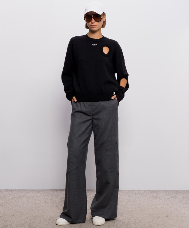 Off-White Черный джемпер из шерсти с фигурными вырезами 2FE00527T изображение 2