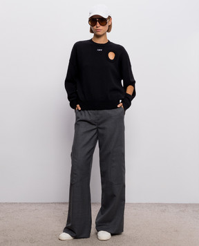 Off-White Черный джемпер из шерсти с фигурными вырезами 2FE00527T