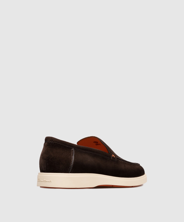 Santoni Коричневые замшевые лоферы с фактурным логотипом MGDG17824TICBGEX изображение 3