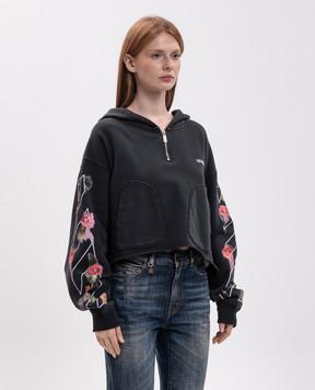 Off-White Серое укороченное худи с принтом 2FE00499T