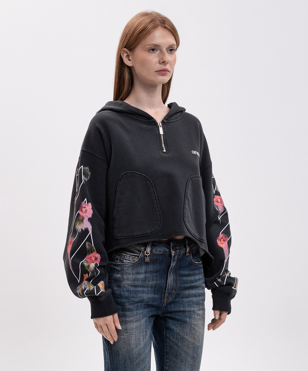 Off-White Серое укороченное худи с принтом 2FE00499T изображение 3