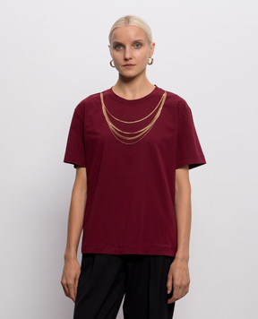 Twinset Бордовая футболка с цепочками 262AP2460
