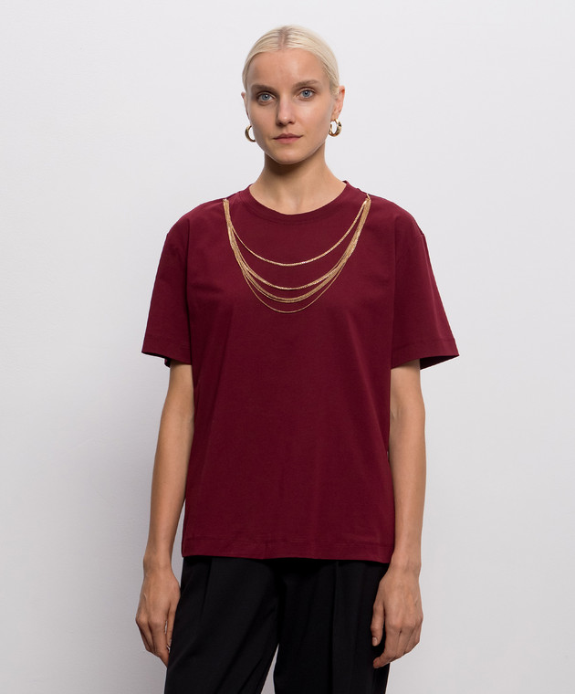 Twinset Бордовая футболка с цепочками 262AP2460 изображение 3