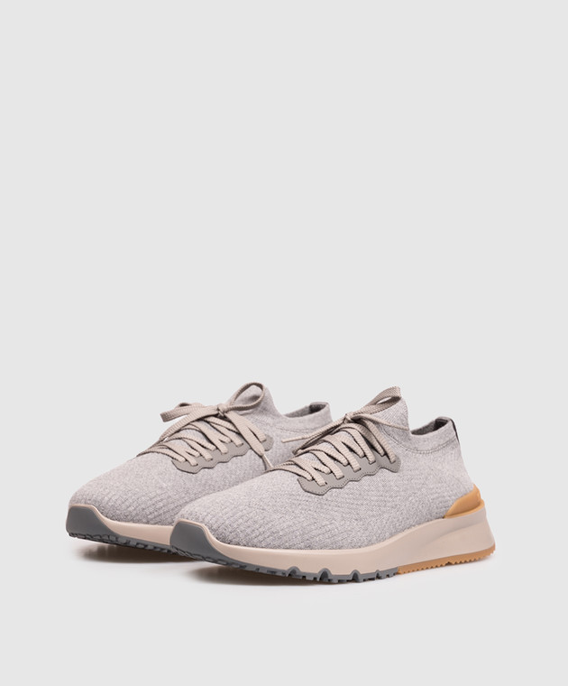 Brunello Cucinelli Серые кроссовки из шерсти MZUWLBO253 изображение 2