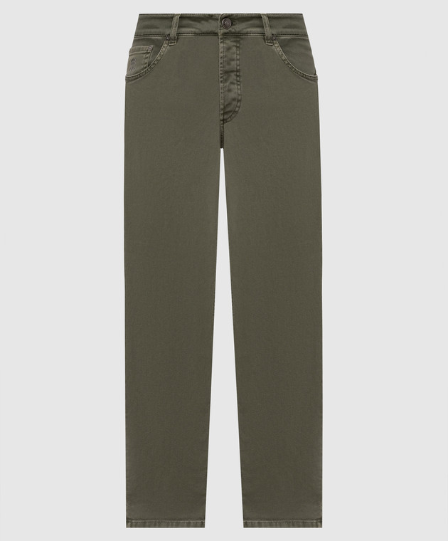 Brunello Cucinelli Джинсы цвета хаки с вышивкой эмблемы M277PB3210
