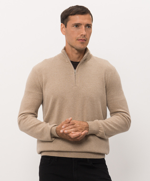 Bertolo Cashmere Бежевый свитер из кашемира с молнией 400025000005 изображение 3