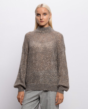 Brunello Cucinelli Сірий ажурний светр з вовною MRG562504