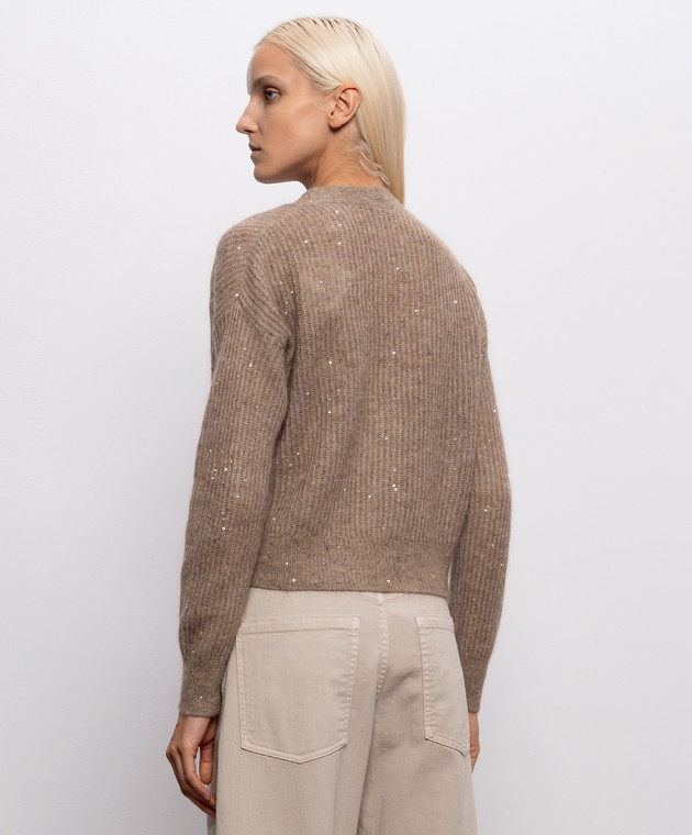 Brunello Cucinelli Коричневый кардиган с шерстью с пайетками MPG737816 изображение 4