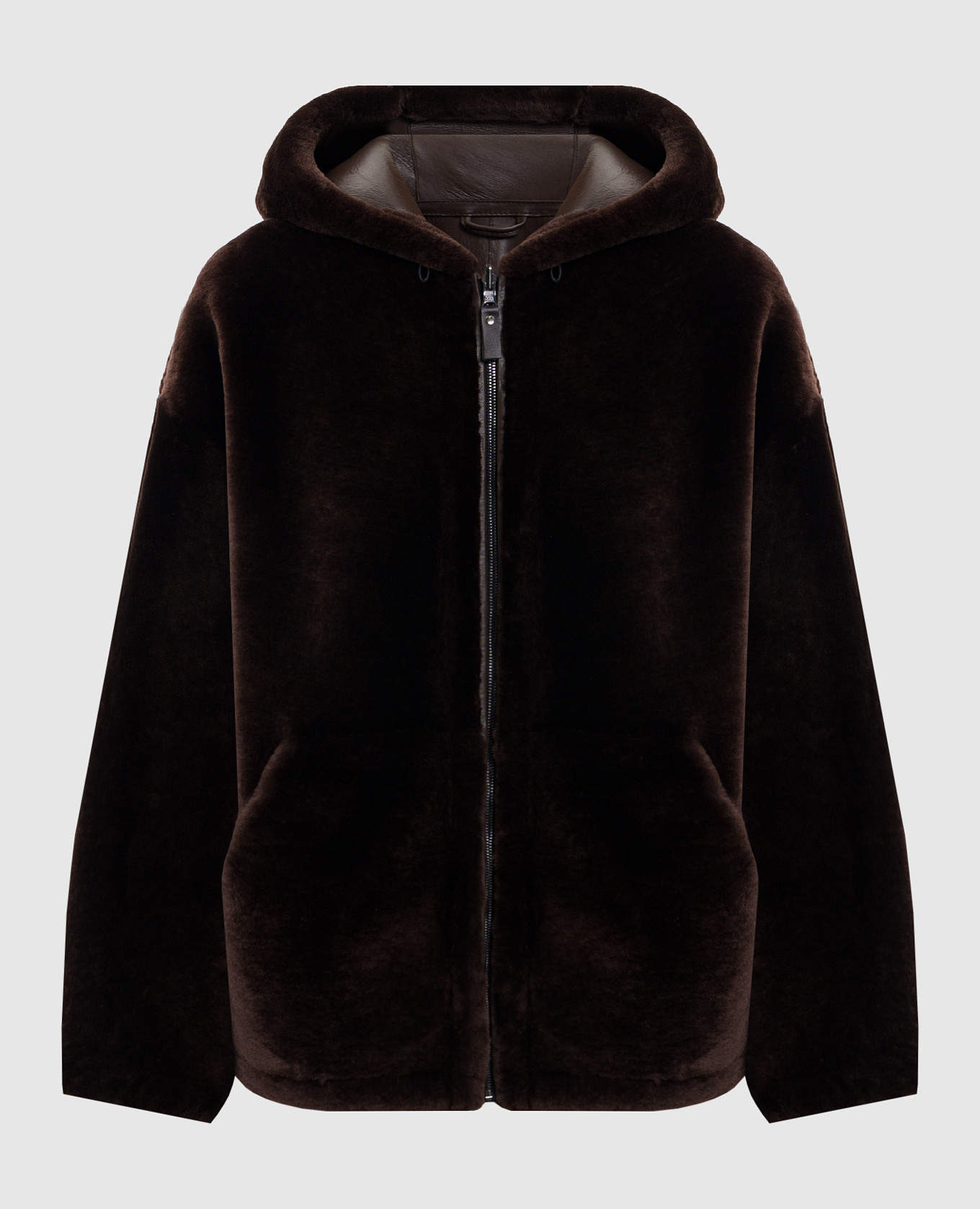 

Коричневая двусторонняя дубленка с капюшоном, Коричневый, Дубленки