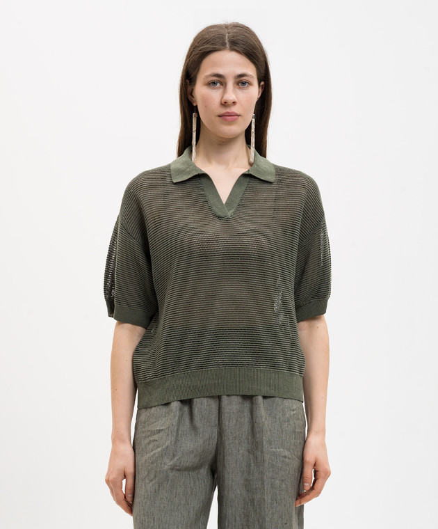 Peserico Зеленый топ с воротником-поло S99113F129056T изображение 3