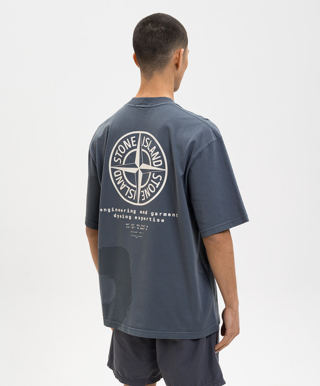 Stone Island Синяя футболка с фактурным принтом эмблемы L1S152100002S0365 изображение 4