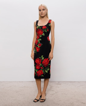 Dolce&Gabbana Черное платье с шелком в принт F622MTFSA9R