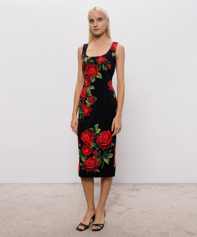 Dolce&Gabbana Черное платье с шелком в принт F622MTFSA9R изображение 3