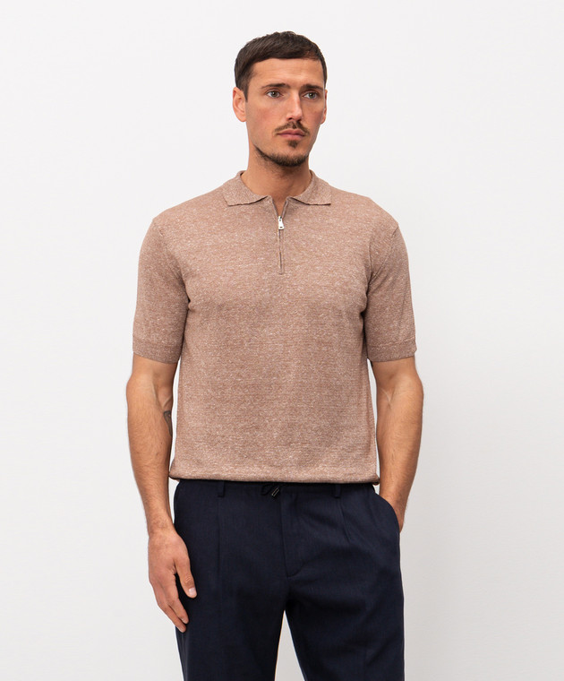 Cashmere&Whiskey Коричневе поло з льоном MS004 зображення 3