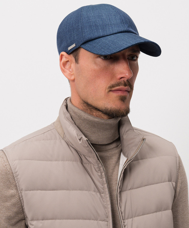 Enrico Mandelli Синяя кепка из шерсти, шелка и льна CAP4015315 изображение 2