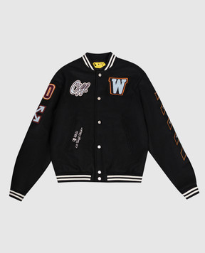 Off-White Дитячий чорний бомбер з вовною з нашивками логотипа 44BEH001F26F001