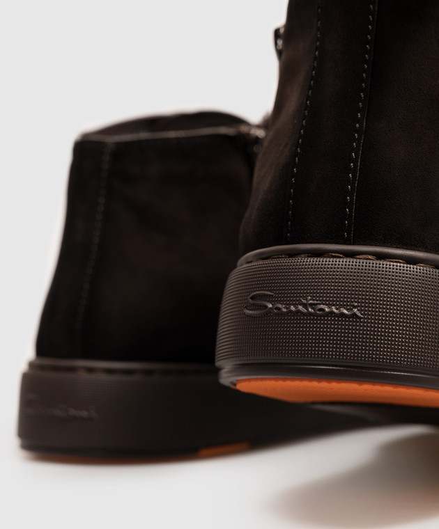 Santoni Темно-коричневые замшевые хайтопы MBCD22141SMOKAOL изображение 5
