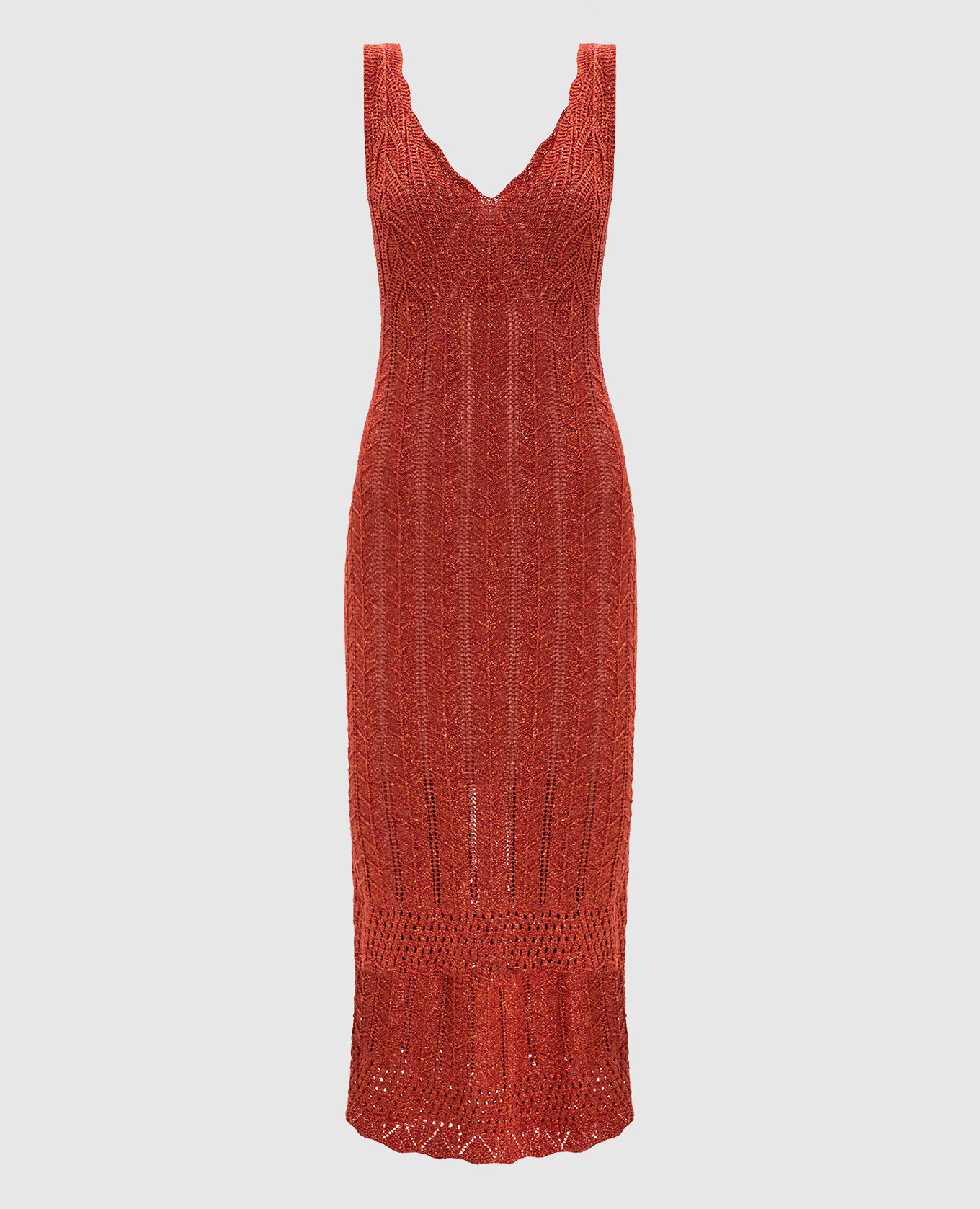 Терракотовое платье в узор с люрексом