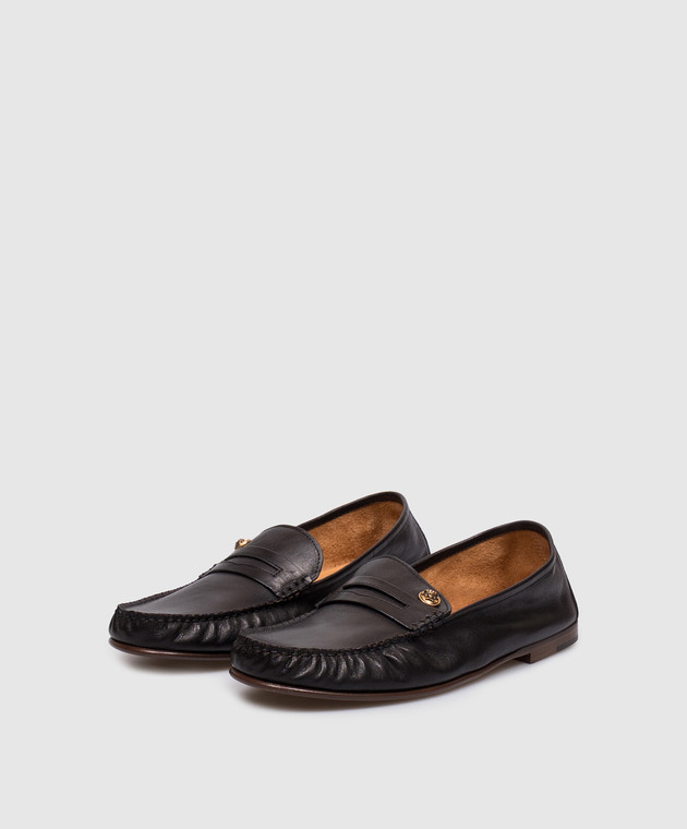 Versace Черные кожаные лоферы Guanto 10234311A17346 изображение 2