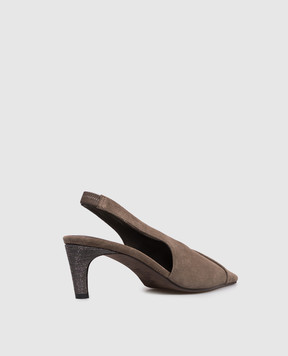 Brunello Cucinelli Коричневі замшеві слінгбеки з ланцюжком MZSFC3368P