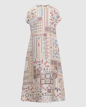 Momoni Белое платье миди Javier из шелка MODR007MO01