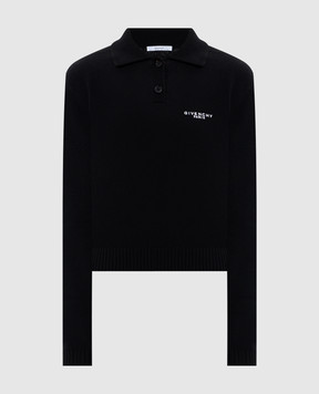 Givenchy Черное поло из шерсти и кашемира с логотипом BW61J04ZTA