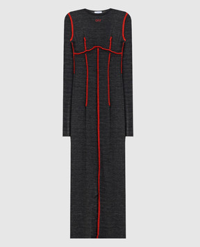 Off-White Серое меланжевое платье миди с логотипом 2DB54ZF25JER001