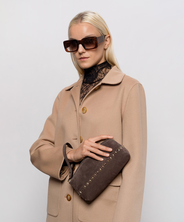 Valentino Коричневый замшевый клатч Rockstud 9W2P0BB5KQQ изображение 2