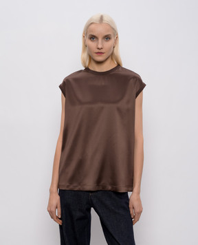 Brunello Cucinelli Коричневий топ із шовку прямого крою M0C59EH500