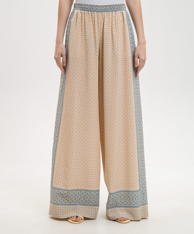 Ermanno Scervino Бежеві штани із шовку в принт D482P756YLT зображення 3