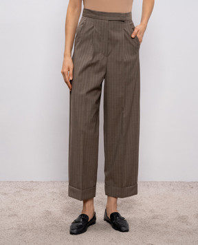 Max Mara Коричневые брюки с высокой посадкой MXMMANETTA из шерсти в полоску MXMMANETTA