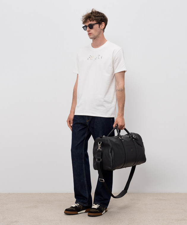 Fendi Футболка цвета айвори с вышивкой логотипа FY1319AUOB изображение 2