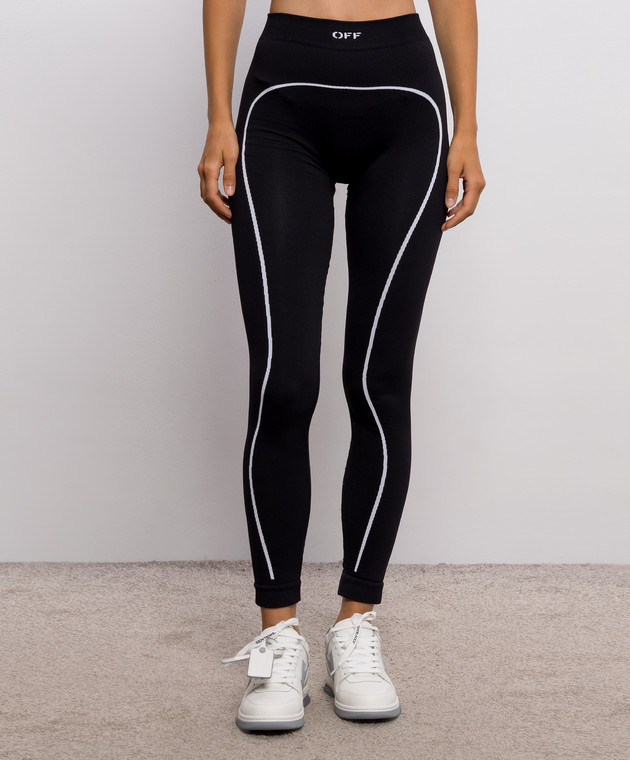 Off-White Черные леггинсы с узором логотипа 2FH00668B изображение 3