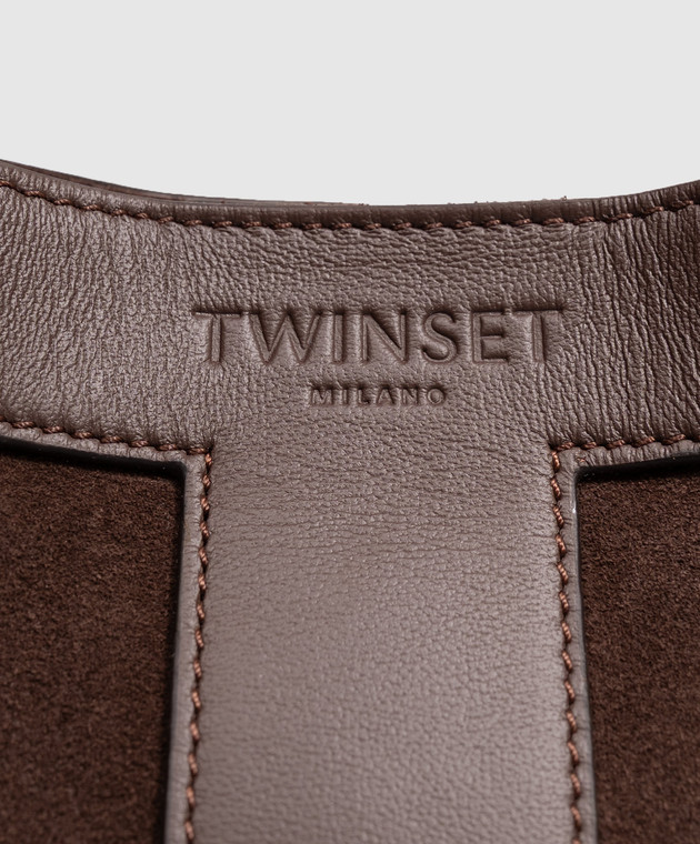 Twinset Коричневая замшевая сумка-тоут с тиснением логотипа 262TB7141 изображение 4