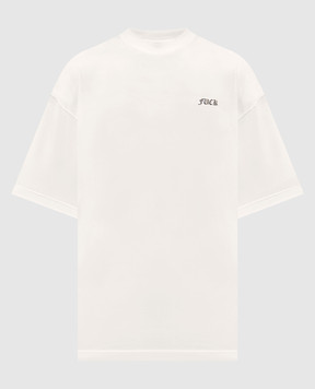 Vetements Бежевая футболка из хлопка с контрастным принтом ME76TR188Vm