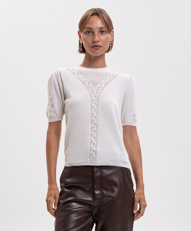 Twinset Топ с шерстью цвета айвори с ажурным узором 262TP3210 изображение 3