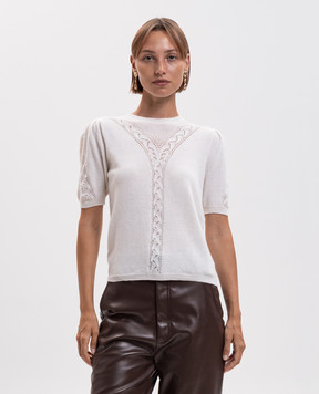 Twinset Топ с шерстью цвета айвори с ажурным узором 262TP3210