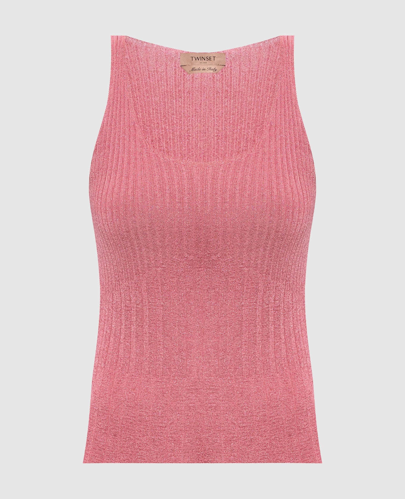 Розовый топ в рубчике с люрексом