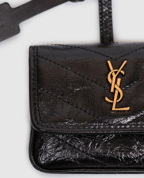 Saint Laurent Черный кожаный глянцевый чехол-брелок NIKI 8712130EN07