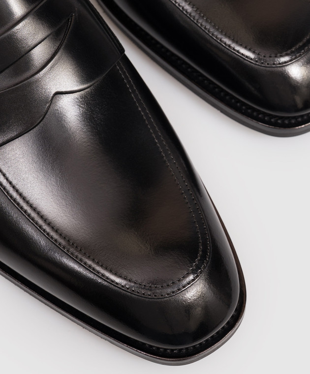 Santoni Чорні шкіряні глянцеві лофери MCAD19385PL7HNTG зображення 5