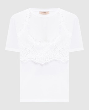 Twinset Белая футболка с кружевом 261TT2490