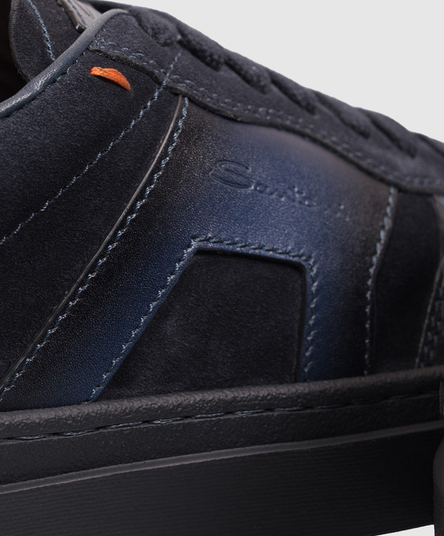 Santoni Синие кожаные кроссовки с фактурным логотипом MBGT22221OCNTGEU изображение 5