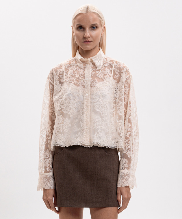 Ermanno Scervino Блуза цвета айвори с вышивкой D492K300CSEYF изображение 3
