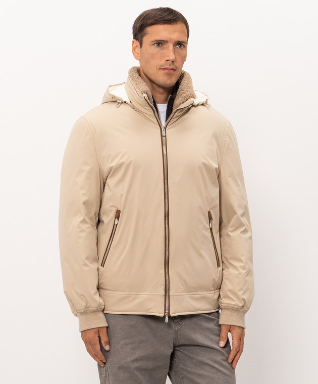 Brunello Cucinelli Бежевий пуховик з хутром MV4061606 зображення 3